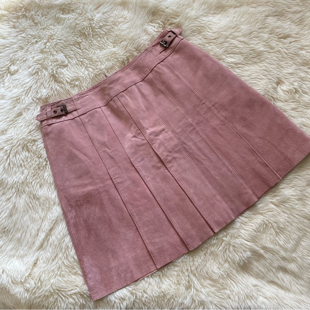 Vintage Y2K Pink Suede Pleated Skirt - Picture 5 of 12